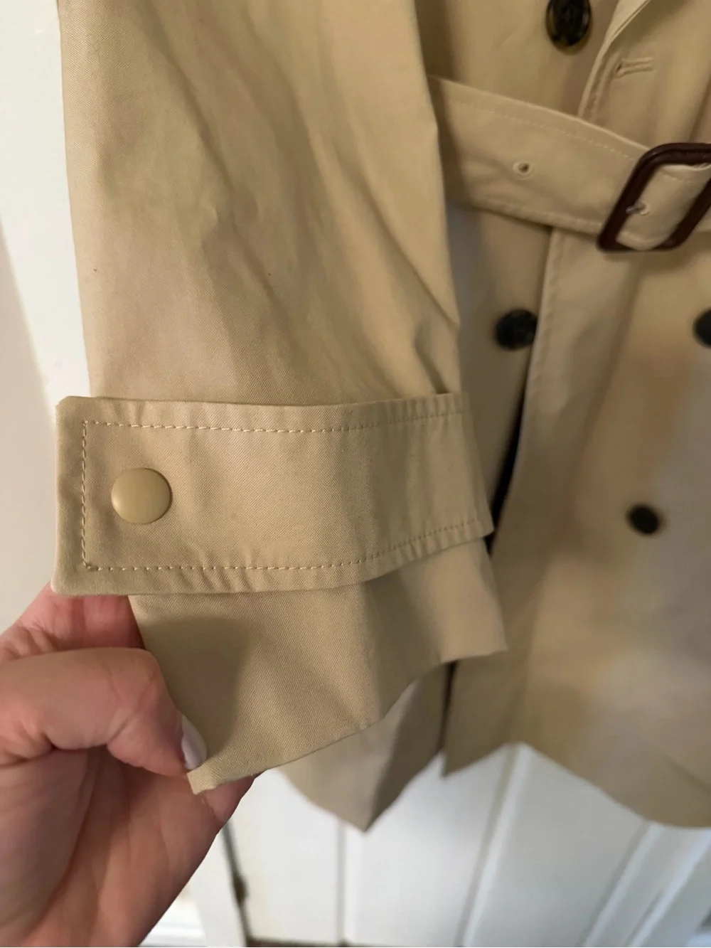 J. Crew Women's Petite Beige Double-Breasted Trench Coat with Hood